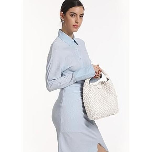 New Likebag Womens Creamy White Faux Leather Woven Handbag Purse Retro Bag - Picture 6 of 6